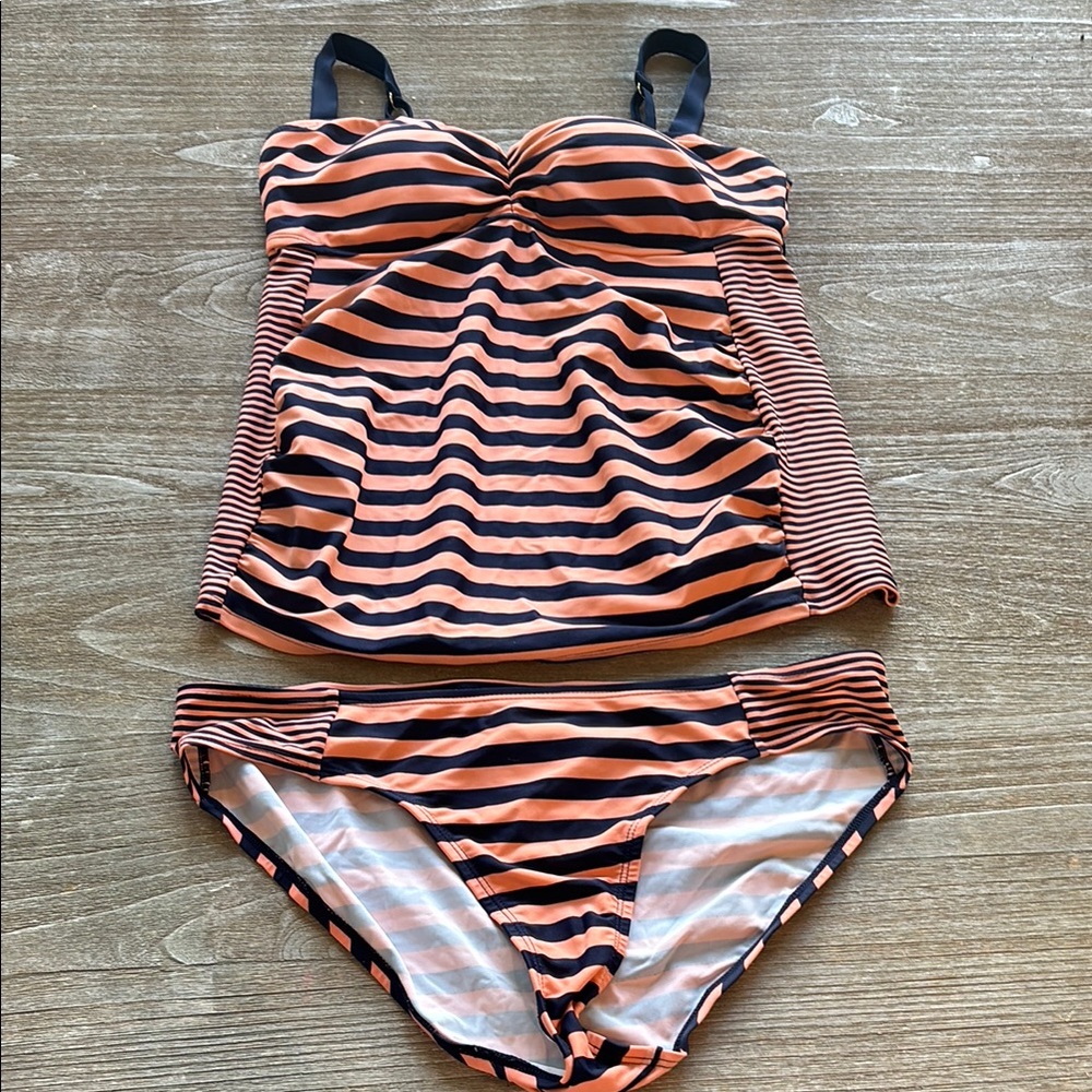 Striped Orange and Black Women's Swimwear Set Maternity